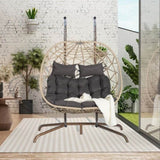 ZUN 2 Person Outdoor Rattan Hanging Chair Patio Wicker Egg Chair W874P146261