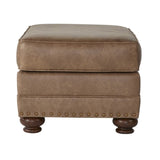 ZUN Leinster Faux Leather Ottoman with Antique Bronze Nailheads T2574P196595