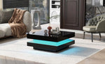 ZUN High Gloss Minimalist Design with LED Lights, 2-Tier Square Coffee Table, Center Table for Living 55388505