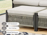 Outdoor PE Wicker Ottomans Set of 2, Patio Rattan Footrests with Beige Cushion for Backyard or Deck T3773P419405