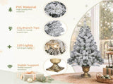 4FT Flocked Christmas Tree in Cup Pot, 211 PVC Tips, 120 Warm White Lights with 8 Modes & Remote, US 19756908