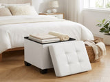 Cloud White Square Foldable Storage Ottoman with 10 Gallon Storage, Tufted PVC Leather Footrest 51878880