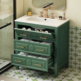 30'' Bathroom Vanity with Ceramic Sink Combo, Free Standing Single Vanity Set with 3 Drawers, Solid N710P246209F