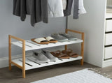 2 Pack Bamboo 4 Tier Stackable 12 Pair Shoe Rack in White 00575025