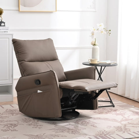 ZUN PU Rocking Chair,360&deg; Swivel Nursery Rocking Chair,Glider Chair,Modern Small Rocking Swivel W1028115302