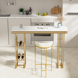 ZUN 55.1" Modern Straight Bar Table with Shelves in White & Gold WF322497AAG