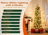 7ft Pre-Lit Slim Pencil Christmas Tree with 8 Light Modes & Remote Timer, Flame Retardant PVC, 68734458