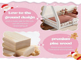 Twin Size House Floor Bed with Tent and Light, Solid Wood Teepee Floor Bed with Full-length W1580P369465