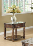 Traditional Formal Marble Top End Table with Drawer Lower Shelf Mahogany Finish Spiral Turned Legs B011P175733