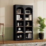 ON-TREND Free Standing 5 Tier Bookshelves, Bookcases Set of 2, Farmhouse Two-Tone Storage Cabinet N721P245734B