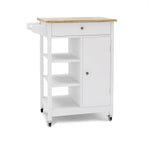 ZUN Kitchen island rolling trolley cart with Adjustable Shelves and towel rack rubber wood table top 21036023