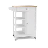 ZUN Kitchen island rolling trolley cart with Adjustable Shelves and towel rack rubber wood table top 21036023