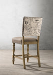 ZUN Birmingham Script Printed Driftwood Finish Counter Height Dining Chair with Nail head, Set of 2 T2574P165120