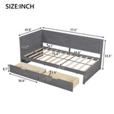 Twin Size Wood Daybed with 2 Drawers and Rustic Guardrail, Ancient Grey N709P179657E