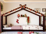 Twin House Floor Bed with Support Slats, Solid Wood House Bed Frame for Kids, No Box Spring Needed W1580P387837