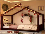 Twin House Floor Bed with Support Slats, Solid Wood House Bed Frame for Kids, No Box Spring Needed W1580P387837
