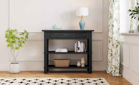 ZUN TREXM Retro Console Table with Drawer and Two Sturdy Shelves for Entryway, Living Room N715P195561B