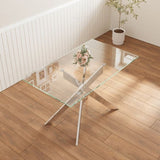 Modern minimalist tempered glass coffee table metal leg rectangular dining table transparent glass W1727P206493