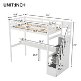 ZUN Twin Size Loft Bed with Storage Staircase and Built-in Desk, White 91750242