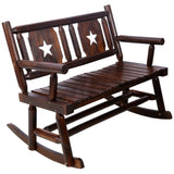 Outdoor Wood Rocking Bench Carbonized Double Rocking Chair for 2 Persons with Wide Curved Seat, W465P221182