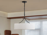 Modern 3-Light Fabric Pendant Light, Black Adjustable Drum Chandelier, Matte Black Fabric Shade W1367P460380