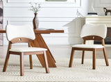 2 walnut colored solid wood dining chairs, with white PU soft packaging on the backrest and seat W1151P455536