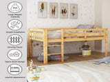 Twin Wood Loft Bed Low Loft Beds with Ladder,Twin,Walnut N708P340482D