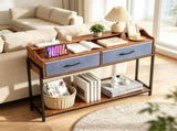 Industrial Console Table with Charging Station, Narrow Entryway Table with 2 AC Outlets USB & Type-C 42994255