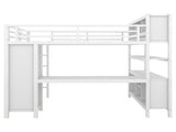Metal Loft Bed with Wardrobe And L-shaped Desk, Full Size Loft Bed with Storage Cubes and Shelves, 73922889