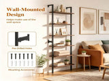 6Tier Freestanding Ladder Bookshelf, Metal Frame Storage Shelf, Rustic Brown Open Display Rack for 21042841