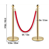 Velvet Ropes and Posts, 5 ft/1.5 m Red Rope, Stainless Steel Gold Stanchion with Ball Top, Red Crowd W3280P325712