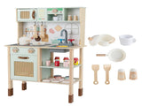 Green wooden children's play kitchen, interactive light/sound stove, with microwave/oven/blackboard 57607355