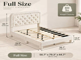 Full Size Upholstered Platform Bed Frame with 46" Tufted Boucle Headboard, Wooden Slat Support, 51183834