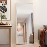 ZUN Tempered mirror 71" x 32" Tall Full Length Mirror with Stand, Gold Wall Mounting Full Body Mirror, W1806P180030