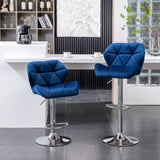 Breni Velvet Diamond Tufted Swivel Adjustable Height Barstool, Set of 2, Blue T2574P164870