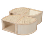 ZUN Round to Square Block Modular Coffee Table Light Natural Rattan with Storage 4 Piece N735P185130N