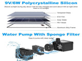 Solar Powered Water Fountain Pump with Battery Backup, 6W Solar Panel, IP68 Waterproof, Adjustable 67224188