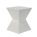 ZUN 14.75" White Terrazzo Finish Prismatic Symmetry Concrete Outdoor Side Table with Prismatic Design – N767P192084W