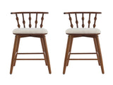Doria Indoor Wooden Barstool, Walnut Finish With Beige Upholstery, Set of 2 N775P299416W