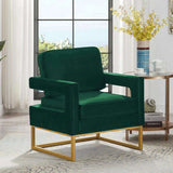 Modern Style Accent Chair with Gold Metal Base , Velvet Upholstered Leisure Chair with Open Armrest, W2186P148524
