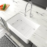 ZUN 33" L X 20" W Single Basin Ceramic Farmhouse Kitchen Sink with Basket Strainer JY3320