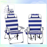 63*70*99cm Heightened Oxford Cloth Silver White Aluminum Tube Bearing 100kg Beach Chair Blue Stripes 53561346