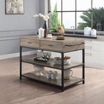 ZUN Rustic Oak and Black 2-Drawer Kitchen Island with Shelf B062P209303