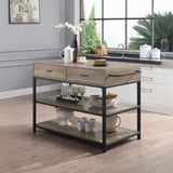 ZUN Rustic Oak and Black 2-Drawer Kitchen Island with Shelf B062P209303