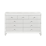 Glamorous Metallic White Finish Dresser of 9x Drawers Faux Crystal Knobs Modern Bedroom Furniture B011133816