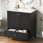 ZUN 30" Black Bathroom Vanity Set with Ceramic Sink and Ample Storage Space - Ideal for Small Bathrooms N729P183702B