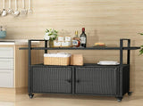 Outdoor Bar Cart Table, Large Wicker Island Rolling Cart, Wheeled Buffet Serving Cart with Glass Top 27563014