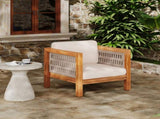 Acacia Wood Outdoor Club Chair with Beige Rope Arm and Beige Cushions,400 lbs Capacity N779P359687B