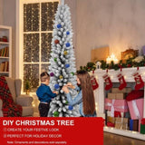 6FT Christmas Tree Artificial Plant with 358 Snowy Tips Flocked Pencil Slim PVC Tree Space-Saving 60571983