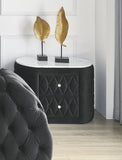 ZUN 1pc Oval Faux Marble Top Nightstand 2- Drawers Storage Black Finish Button Faux Crystal B011P266092